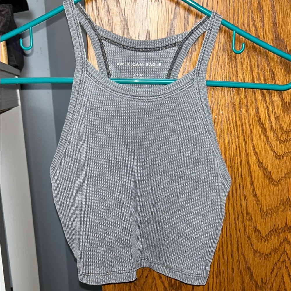 American Eagle Outfitters Gray Ribbed Crop Tank Top